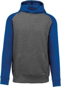 Proact PA370 - Sweat à capuche bicolore enfant Grey Heather / Sporty Royal Blue