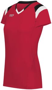 HighFive 342252 - Ladies Tru Hit Tri Color Short Sleeve Jersey Scarlet/ Black/ White