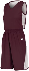 Russell 5R5DLX - Ladies Undivided Single Ply Reversible Jersey Maroon/White