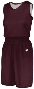 Russell 5R8DLX - Ladies Undivided Solid Single Ply Reversible Shorts Maroon/White