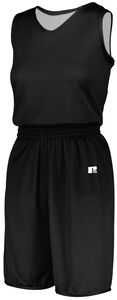 Russell 5R8DLX - Ladies Undivided Solid Single Ply Reversible Shorts Negro / Blanco