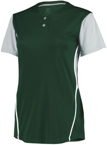 Russell 7R6X2X - Ladies Performance Two Button Color Block Jersey Dark Green/Baseball Grey