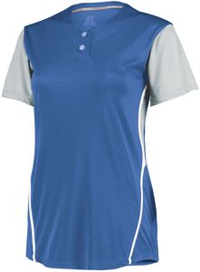 Russell 7R6X2X - Ladies Performance Two Button Color Block Jersey Columbia Blue/Baseball Grey