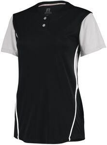 Russell 7R6X2X - Ladies Performance Two Button Color Block Jersey Black/Baseball Grey
