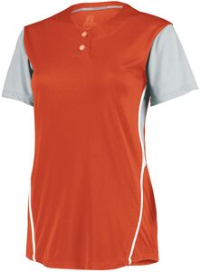 Russell 7R6X2X - Ladies Performance Two Button Color Block Jersey Burnt Orange/Baseball Grey