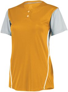 Russell 7R6X2X - Ladies Performance Two Button Color Block Jersey Gold/Baseball Grey