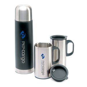 GiftRetail KC2694 - ISOSET Insulation flask with 2 mugs Black