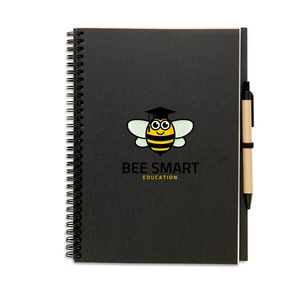 GiftRetail KC7013 - BLOQUERO PLUS Recycled notebook with pen Black