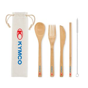 GiftRetail MO6121 - SETSTRAW Bamboo cutlery with straw Beige