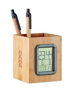 GiftRetail MO6289 - MANILA Bamboo penholder and LCD clock Wood