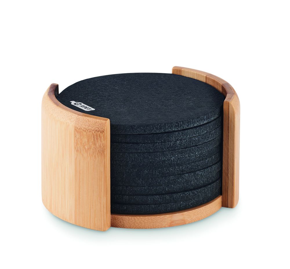 GiftRetail MO6447 - BAHIA RPET coasters in bamboo holder