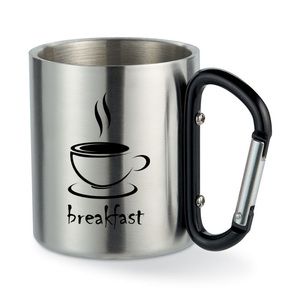 GiftRetail MO8313 - Stainless steel mug with carabiner handle. Black