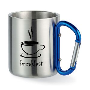 GiftRetail MO8313 - Stainless steel mug with carabiner handle. Blue