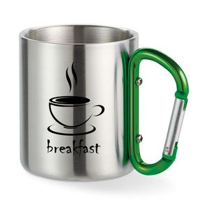 GiftRetail MO8313 - Stainless steel mug with carabiner handle. Green