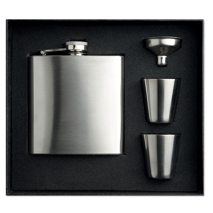 GiftRetail MO8321 - SLIMMY FLASK SET Slim hip flask w 2 cups set
