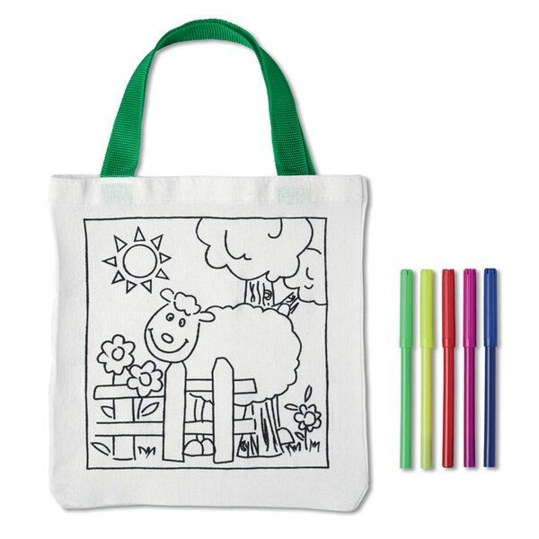 GiftRetail MO8450 - MATEUSZ Creative Cotton Tote Bag with Coloring Pens