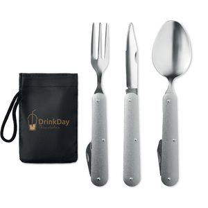 GiftRetail MO9503 - 3 SERVICE 3-piece camping utensils set matt silver