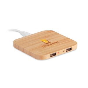 GiftRetail MO9698 - CUADRO Bamboo wireless charging pad Wood