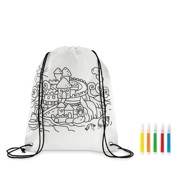 GiftRetail MO9887 - CARRYDRAW Kids Color-In Drawstring Bag with Markers