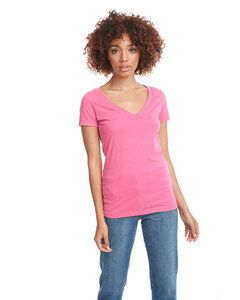 Next Level Apparel 6640 - Ladies CVC Deep V-Neck T-Shirt Hot Pink