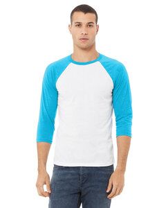 Bella+Canvas 3200 - Unisex 3/4-Sleeve Baseball T-Shirt White/Neon Blue