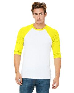Bella+Canvas 3200 - Unisex 3/4-Sleeve Baseball T-Shirt Wht/Neon Yellow
