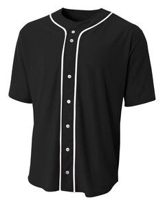 A4 NB4184 - Youth Short Sleeve Full Button Baseball Jersey Negro
