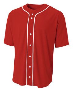 A4 NB4184 - Youth Short Sleeve Full Button Baseball Jersey Rojo Escarlata