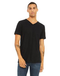 Bella+Canvas 3655C - Unisex Textured Jersey V-Neck T-Shirt Solid Black Slub