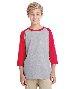 Gildan G570B - Youth Heavy Cotton 3/4-Raglan Sleeve T-Shirt Sport Grey/Red