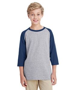 Gildan G570B - Youth Heavy Cotton 3/4-Raglan Sleeve T-Shirt Deporte gris / azul marino