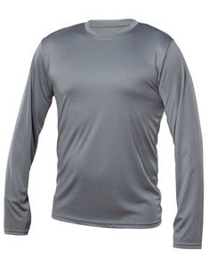 Blank Activewear M635 - Men's Long Sleeve T-Shirt, 100% Polyester Interlock, Dry Fit Dark Grey