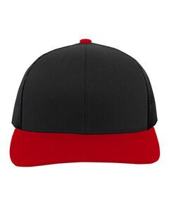 Pacific Headwear 104C - Trucker Snapback Hat Black/Red/Blk