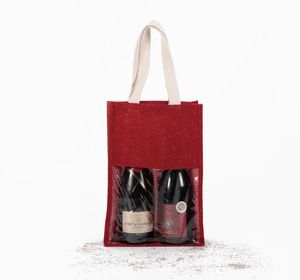 Kimood KI0268 - Jute bottle bag Cherry Red / Gold