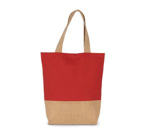 Kimood KI0298 - Shopping bag in cotton and bonded jute threads Arandano Red / Natural