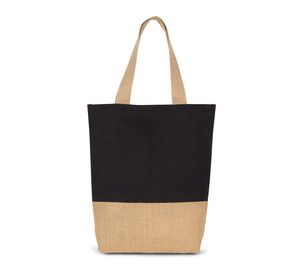 Kimood KI0298 - Shopping bag in cotton and bonded jute threads Black/ Natural