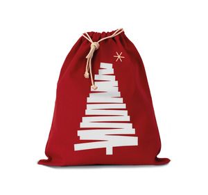 Kimood KI0746 - Cotton bag with Christmas tree design and drawcord closure. Wiśniowo-czerwony