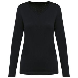 Kariban Premium PK307 - Ladies' V-neck long-sleeved Supima® t-shirt Black