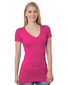 Bayside BA3407 - Junior's 4.2 oz., Fine Jersey V-Neck T-Shirt Bright Pink