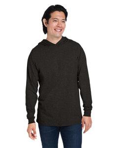 Fruit of the Loom 4930LSH - Men's HD Cotton Jersey Hooded T-Shirt Black Ink Heathr