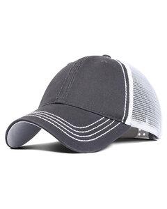 Fahrenheit F787 - Garment Washed Cotton Mesh Back Hat Charcoal / White