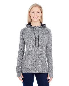J. America 8616 - Ladies' Cosmic Poly Contrast Hooded Pullover Sweatshirt Charcol Flk/Blk