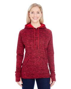 J. America 8616 - Ladies' Cosmic Poly Contrast Hooded Pullover Sweatshirt Red Fleck/Red
