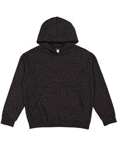 LAT 2296 - Youth Pullover Hooded Sweatshirt Black Leopard