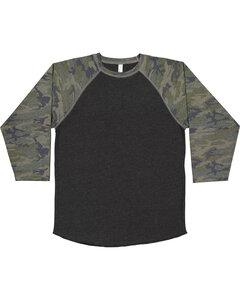 LAT 6130 - Youth Vintage Fine Jersey Three-Quarter Sleeve Baseball T-Shirt Vn Smke/Vn Camo