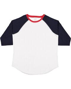 LAT 6130 - Youth Vintage Fine Jersey Three-Quarter Sleeve Baseball T-Shirt White / Navy / Red