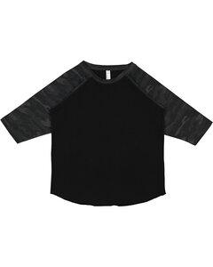 LAT 6130 - Youth Vintage Fine Jersey Three-Quarter Sleeve Baseball T-Shirt Black/Storm Cmo