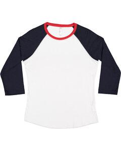 LAT 3530 - Ladies' Fine Jersey Three-Quarter Sleeve Baseball T-Shirt White / Navy / Red