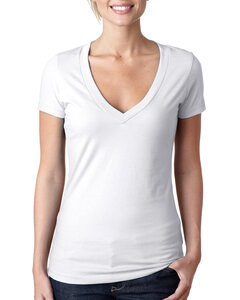 Next Level Apparel 6640 - Ladies CVC Deep V-Neck T-Shirt White