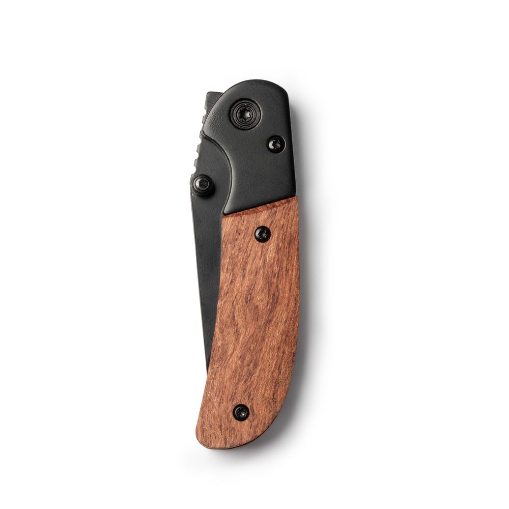 EgotierPro NA3990 - GOLIAT Coltello a serramanico in acciaio inox con lama  nera e impugnatura in legno naturale